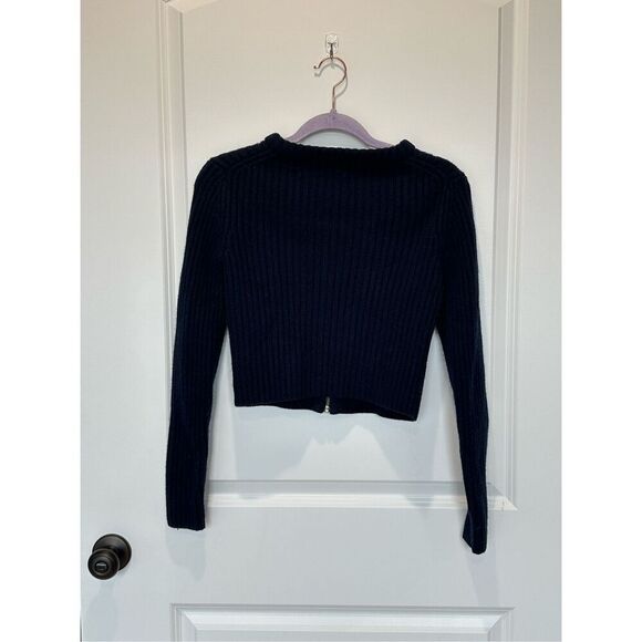 Sunday Best Merino Wool Blend Ribbed Zip Front Sweater Navy Size XS - Picture 6 of 8